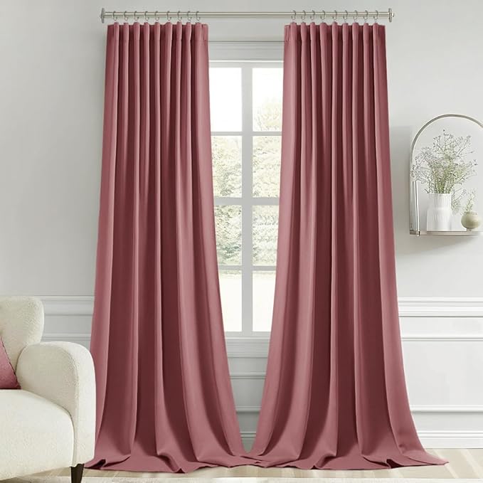 MIULEE Dusty Rose Back Tab Blackout Curtains 120 Inch Long 2 Panels Set for Bedroom, Rod Pocket/Pinch Pleated Extra Long Thermal Insulated Living Room Darkening Light Blocking 10FT Drapes