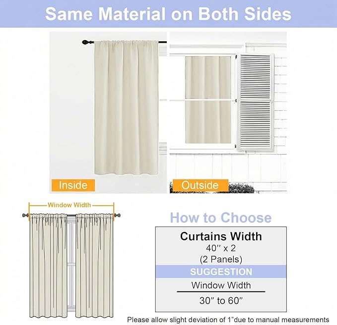 Simplebrand Ava Ivory Light Filtering Curtains for Bedroom 63 Inch Length 2 Panels Set, Privacy Thermal Insulated Rod Pocket Door Window Curtains for Patio French Door Front Door, W40 x L63 Inch