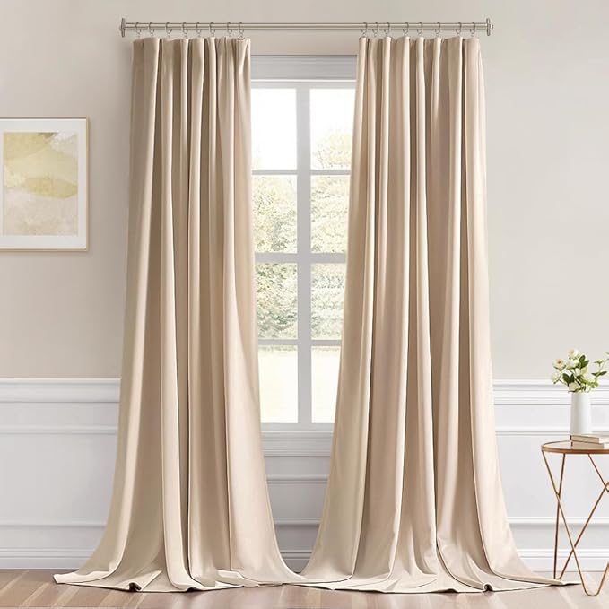 MIULEE Back Tab Beige Curtains 108 Inch Long 2 Panels Set for Living Room Bedroom Privacy, Cream Rod Pocket/Pinch Pleated Light Blocking Extra Long Thermal Insulated Room Darkening Blackout Drapes