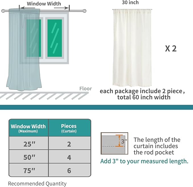 BGment Linen Natural Curtains 40 Inch Length for Short Window - Rod Pocket Small Drapes Light Filtering for Cafe Bedroom Semi Sheer Lightweight Burlap Rustic, 2 Panels Set, 30 X 40 Inch