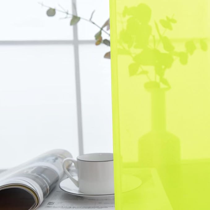 SpaceDresser Basic Rod Pocket Sheer Voile Window Curtain Panels Chartreuse 1 Pair 2 Panels 52 Width 96 Inch Long for Kitchen Bedroom Children Living Room Yard(Chartreuse, 52W x 96L)