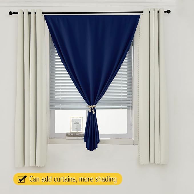 Self Adhesive Portable Blackout Curtains for Bedroom Easy to Install Window Thermal Lnsulated Kitchen Room Darkening Small Window Curtains, 47" W X 96" L, Navy Blue, 1 Panel