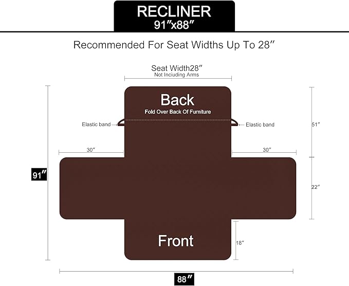 U-NICE HOME Recliner Chair Covers Reversible Chair Cover Pet Covers for Dogs with Elastic Straps Water Resistant Diamond Quilted (28''Recliner Oversized, White/White)