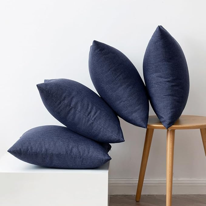 MIULEE Pack of 4 Decorative Outdoor Throw Pillow Covers Linen Waterproof Pillow Covers Farmhouse Cushion Cases for Patio Garden Tent Balcony Couch Sofa 18x18 inch Navy