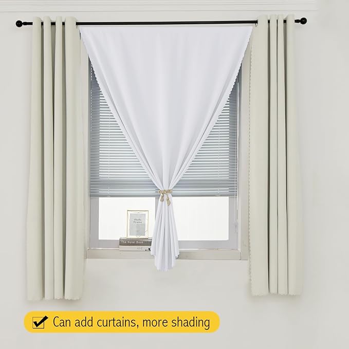 self Adhesive Curtains Portable Blackout Curtain Simple and Easy to Install Bedroom Window Thermal Lnsulated Kitchen Room Darkening Black Small Drapes, 47" W X 59" L, White, 1 Panel