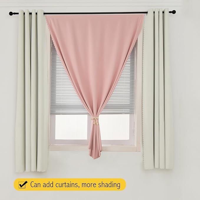Self Adhesive Blackout Curtains- Stick on Curtains Shades Window Blinds Curtains No Rod Needed Easy to Hang Curtain, Use for Bedroom, Living Room,Roman Shades, 59" W X 71" L, Pink, 1 Panel