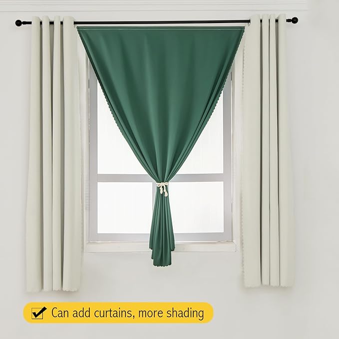 Blackout Curtains for Bedroom Stick On Curtains Window Shades Pull Down Blackout Window Cover No Drillng Self Adhesive Curtains No Rod Small Curtain, 47" W X 59" L, Dark Green, 1 Panel