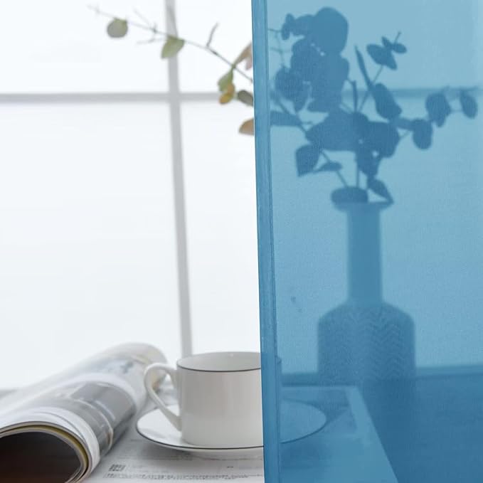 SpaceDresser Basic Rod Pocket Sheer Voile Window Curtain Panels Blue 1 Pair 2 Panels 52 Width 54 Inch Long for Kitchen Bedroom Children Living Room Yard(Blue, 52W x 54L)