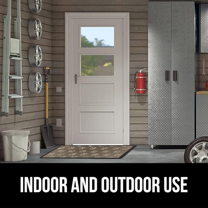 GORILLA GRIP 100% Waterproof All-Season WeatherMAX Doormat, 47x35, US Designed Natural Rubber, Stain and Fade Resistant, Low Profile Indoor Outdoor Door Mats, Easy Clean Patio Mat, Tan Pawprints