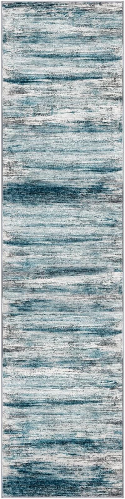 KOZYFLY Modern Abstract Hallway Runner Rug, 2.6x10 Washable Rug Runner Non-Slip Soft Striped Kitchen Runner Rugs, Print Blue Carpet Runner for Entryway Bathroom Laundry Room Foyer