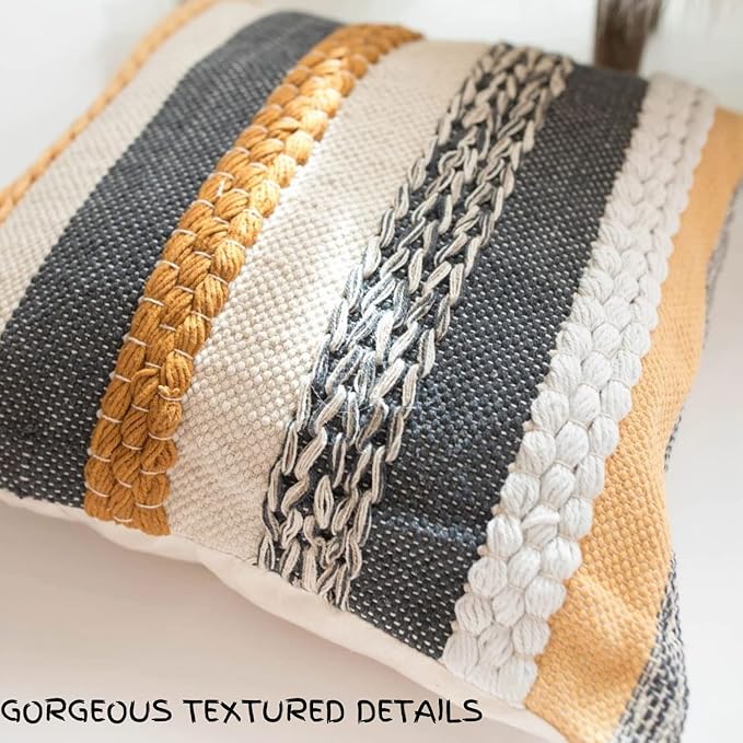 Decorative Boho Pillow Cover, 18β x 18β Square, Soft Moroccan Rustic Throw with Tufted Accents, Plush Handwoven Cotton, Neutral Farmhouse Home Decor | Made with Love and Care in India (Terracotta)