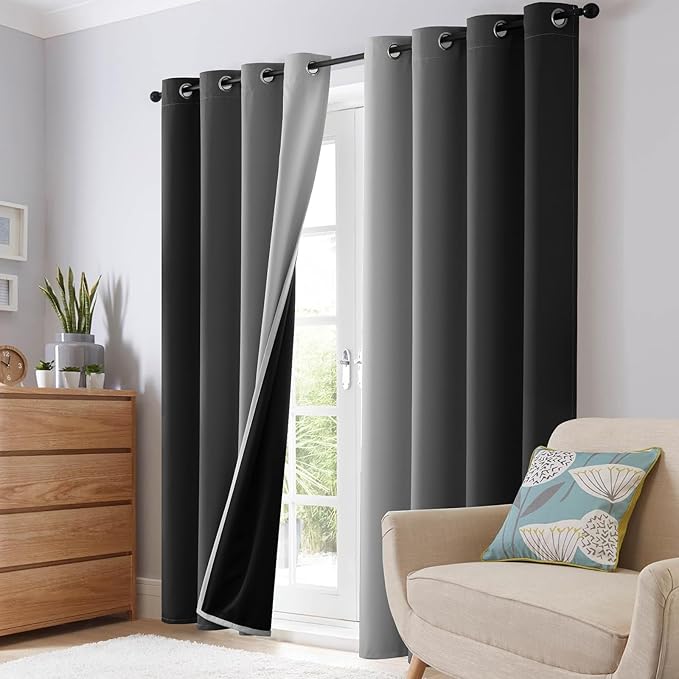 SimpleHome Ombre Room Darkening Curtains for Bedroom, Gradient Black to Grey White Light Blocking Thermal Insulated Grommet Window Curtains/Drapes for Living Room,2 Panels, 52x45 inches Length