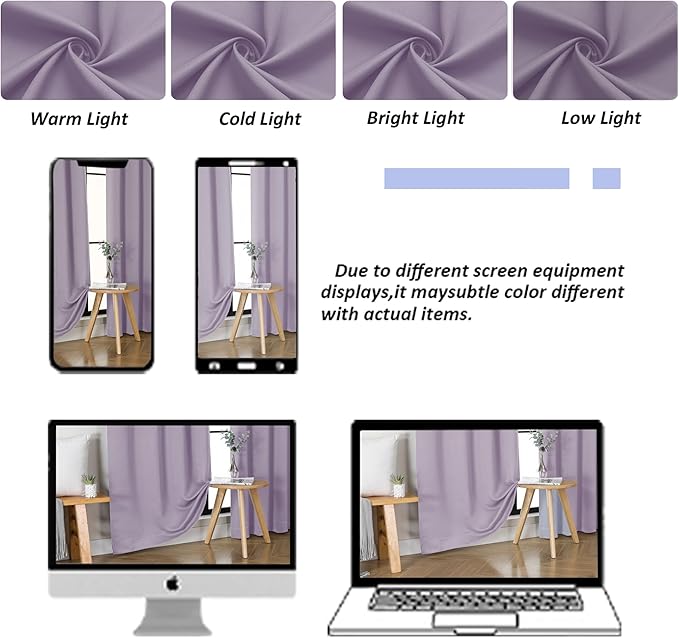 Simplebrand Ava Lilac Blackout Curtains for Bedroom 96 Inches Long 2 Panels, Solid Thermal Insulated, Energy Saving Nursery Window Treatment Curtains Blackout Drapes, W40 x L96 Inch, Lilac