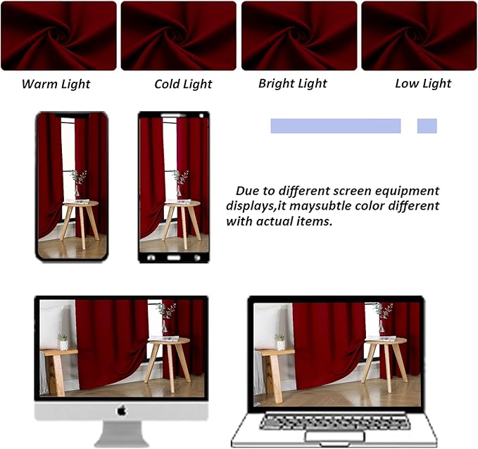 Simplebrand Ava Red Short Blackout Curtains for Bedroom 54 Inches Long 2 Panels Set, Solid Thermal Insulated, Energy Saving Window Treatment Curtains Blackout Drapes, W40 x L54 Inch, Red