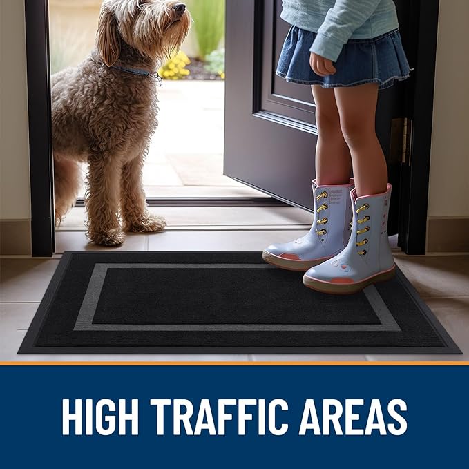 OLANLY Front Door Mat Indoor Outdoor Entrance, Waterproof All-Season, All-Weather Doormat, Sturdy Natural Rubber, Fade Resistant, Low Profile, Easy Clean Patio Porch Entryway Mat, 59x35, Black