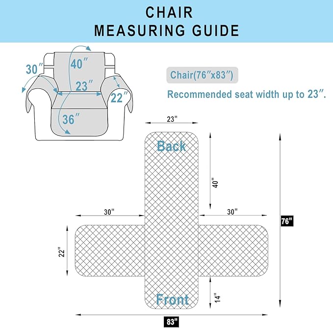 Recliner Chair Covers Reversible Sofa Cover Couch Cover for Pets Lazy Boy Furniture Protector(23''Chair,Light Grey/Light Grey)