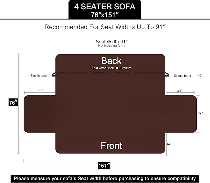 U-NICE HOME 4 Seater Sofa Cover 91 Inch Large Couch Covers for 4 Cushion Couch with Elastic Straps Water Resistant Furniture Protector Cover for Pets Cat (Sofa XX-Large, Beige/Beige)