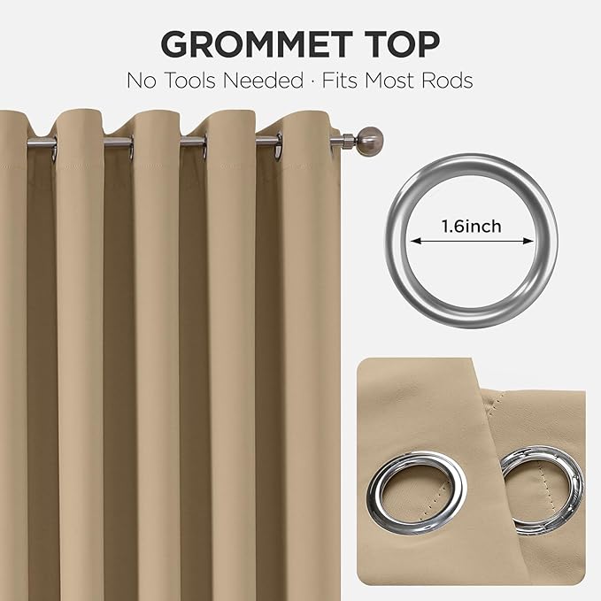 Joydeco Blackout Patio Sliding Door Curtains 96 Inches Long, Grommet Privacy Room Divider Curtains, Extra Wide Thermal Blackout Drapes for Bedroom Living Room (Light Beige, 80Wx96L, 1 Panel)