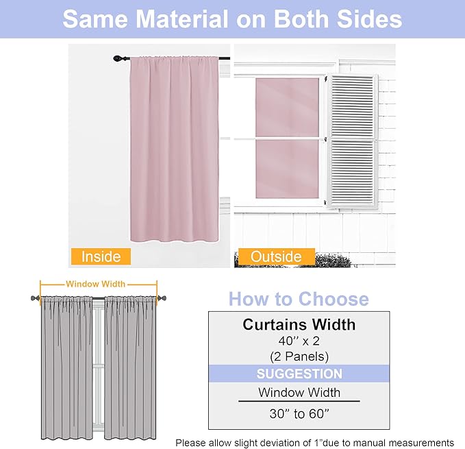 Simplebrand Ava Blush Blackout Curtains for Bedroom 96 Inches Long 2 Panels, Solid Thermal Insulated, Energy Saving Nursery Window Treatment Curtains Blackout Drapes, W40 x L96 Inch, Blush