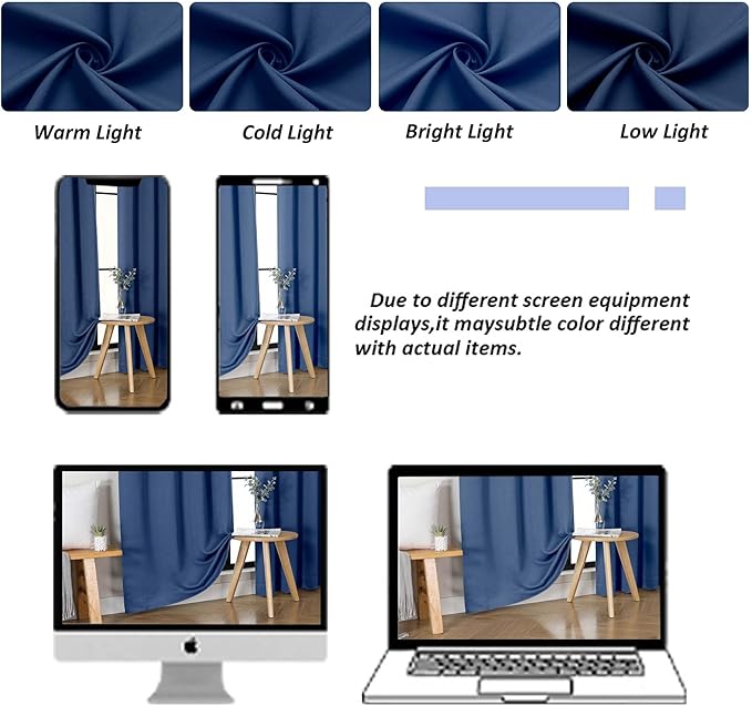 Simplebrand Ava Royal Blue Blackout Curtains for Bedroom 72 Inch Length 2 Panels Set, Privacy Thermal Insulated Rod Pocket Door Window Curtains for Patio French Door Front Door, W40 x L72 Inch