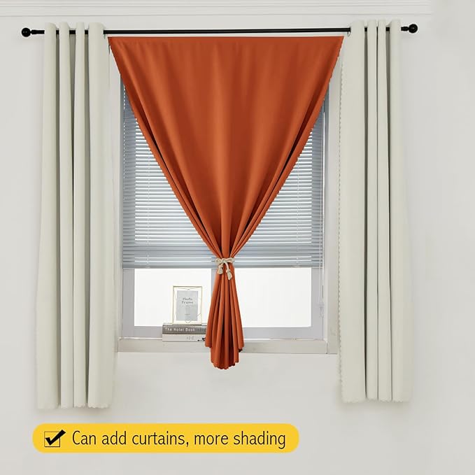 Self Adhesive Curtains Portable Blackout Curtain Simple and Easy to Install Bedroom Window Thermal Lnsulated Kitchen Room Darkening Black Small Drapes, 59" W X 84" L, Orange, 1 Panel