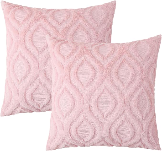 decorUhome Summer Throw Pillow Covers 26x26 Inch Set of 2, Soft Plush Faux Wool Light Pink Solid Couch Pillow Covers, Accent Euro Sham Farmhouse Neutral Square Pillow Cases for Sofa Bed Living Room