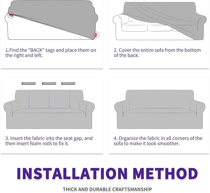 ZNSAYOTX Super Stretch Couch Cover (72"-92") Universal Sofa Covers with Elastic Bottom, Dog Cat Pets Friendly Washable Furniture Protector Fitted Sofa Slipcovers Stay in Place (Black, Sofa)