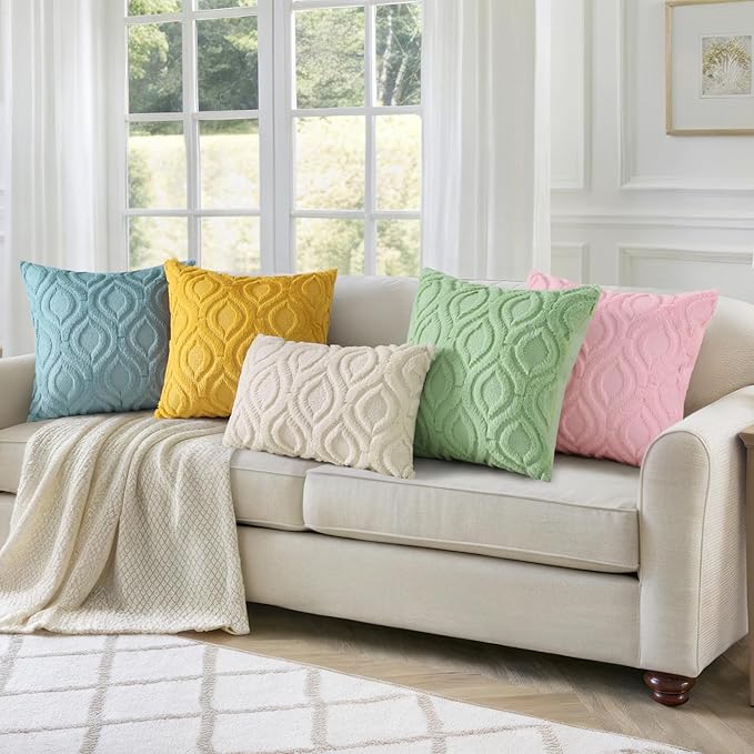 decorUhome Throw Pillow Covers 22x22 Inch Set of 2, Soft Plush Faux Wool Blue Grey Solid Couch Pillow Covers, Accent Euro Sham Farmhouse Neutral Square Pillow Cases for Sofa Bed Living Room