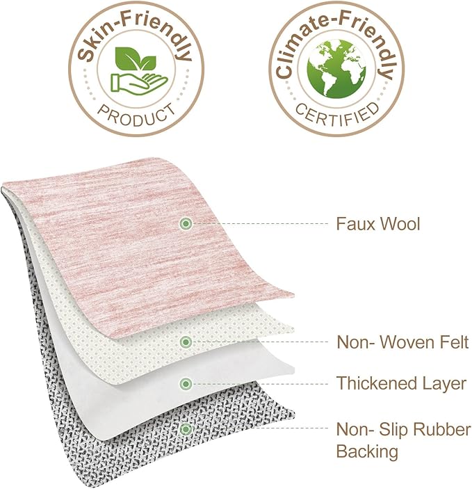 Nakagishi 10x14 Area Rugs Living Room: Washable Large Vintage Rug Neutral Non-Slip Soft Stain Resistant Indoor Carpet for Bedroom Nursery Dining Room Office Playroom - Pink-01