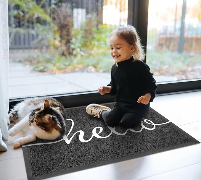 EARTHALL Door Mat 3-Pack Outside Inside Hello Doormat 30"x17.5" Durable Floor Mat Non Slip Rug Ultra Absorb Mud Easy Clean Front Doormat for Garage, Entryway, Patio, High Traffic Areas, Black