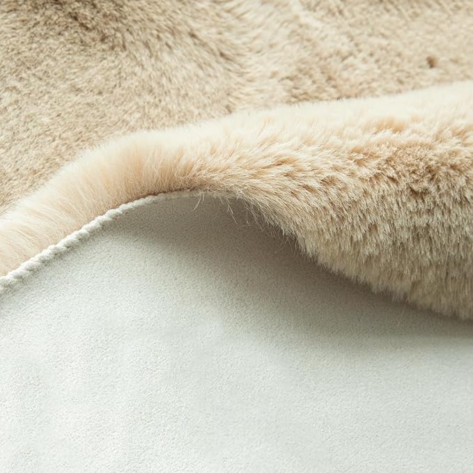 ORINOVA Round Rugs 8ft Shag Washable Fluffy Area Rugs for Bedroom Light Brown Beige Large Circle Faux Rabbit Shaggy Fur Rug for Living Room Nursery Rug