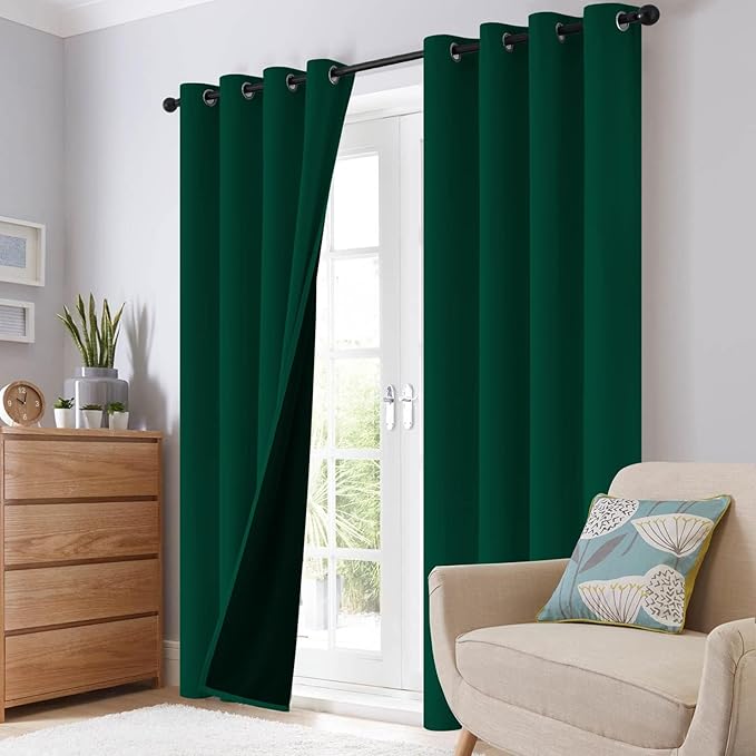 SimpleHome 100% Blackout Curtains for Bedroom,Thermal Insulated Dark Green Grommet Window Drapes Room Darkening Curtains for Living Room with Black Back,42 x 36 Inch,2 Panels