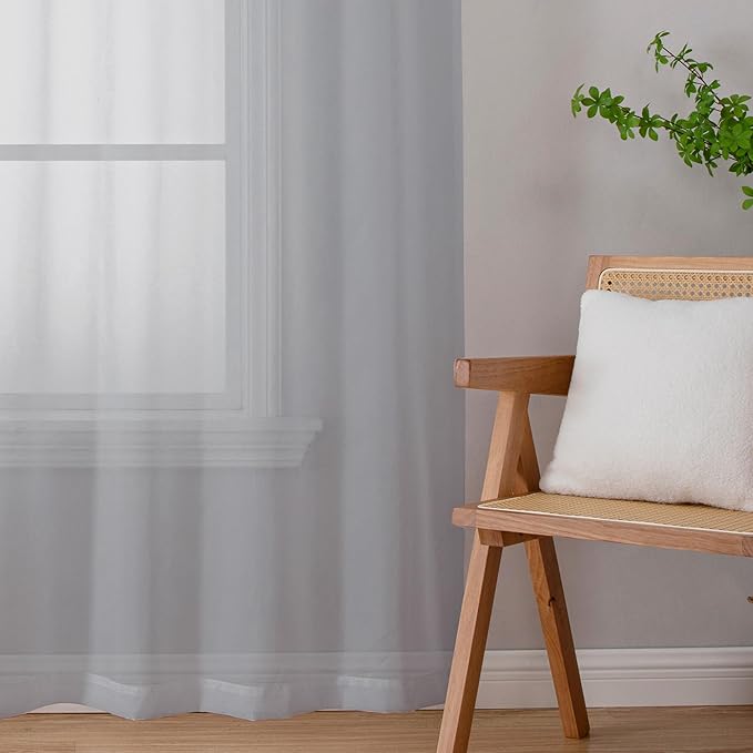 Chyhomenyc Light Grey Sheer Valances for Windows - Light Filtering Small Kitchen Curtains, Rod Pocket Short Top Window Treatment Decor for Living Room Bathroom Basement, 42Wx16L inches, 2 Panels