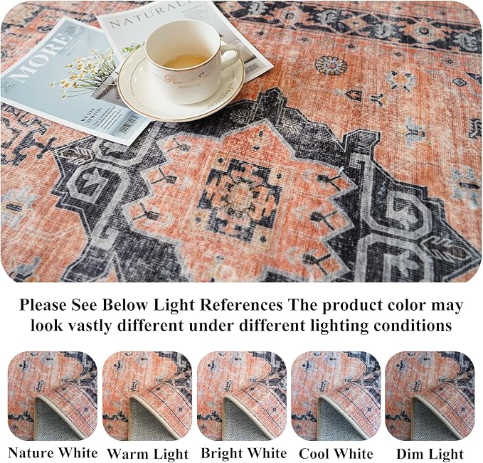 Hallway Washable Runner Rug - 2'6x14 Kitchen Rugs Entryway Rug Runner Vintage Soft Floor Mat Non Slip Indoor Farmhouse Carpet for Bathroom Living Room Bedroom (2'6''x14', Orange)
