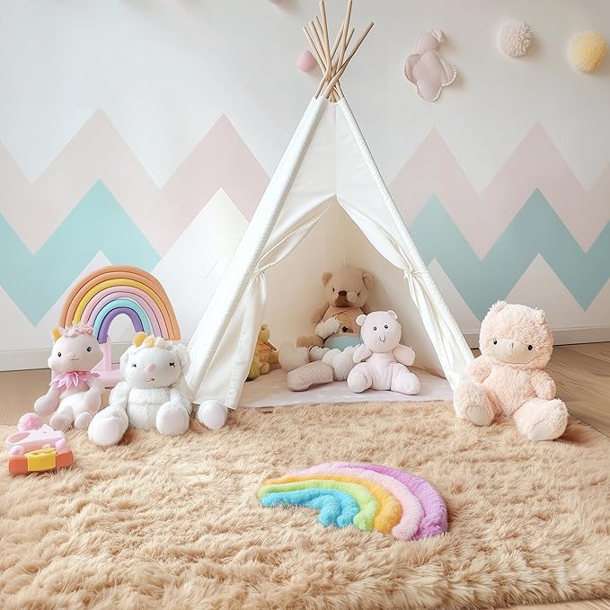 OLANLY 4x10 Area Rugs for Living Room Bedroom, Machine Washable Soft Fluffy Shaggy Bedside Rug, Indoor Floor Carpet for Kids Girls and Boys, Dorms, Nursery Rooms, Home Decor Aesthetic, Beige