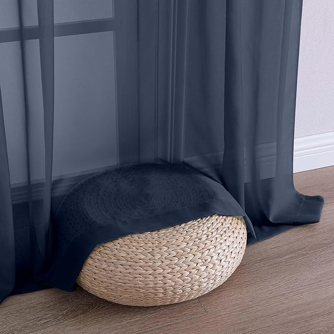 OWENIE Sheer Navy Blue Curtains 108 Inches Long for Living Room Bedroom 2 Panels Set, Lightweight Airy Navy Blue Sheer Curtain, Filmy Voile Rod Pocket, 2 PCS, Each 59" W x 108" L