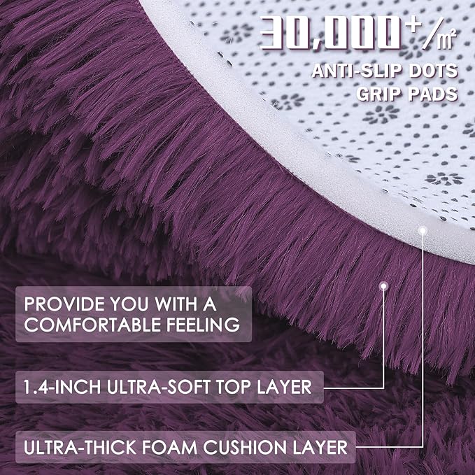 OLANLY 2x8 Machine Washable Runner Rugs for Hallway, Soft Fluffy Shaggy Bedside Rugs for Bedroom, Living Room, Indoor Floor Carpet for Kids Girls and Boys, Home Decor Aesthetic, Dark Purple