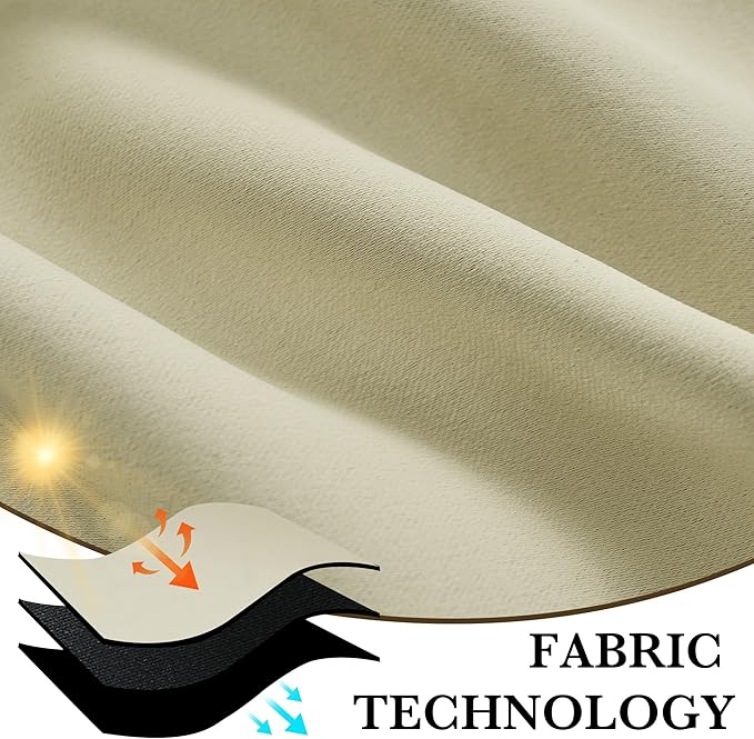 RYB HOME 100% Blackout Basement Curtains 24 inches Long, Heat & UV Blocking Total Room Darkening Noise Reducing Curtains for Bathroom RV Campers, Beige, 2 Panels Set