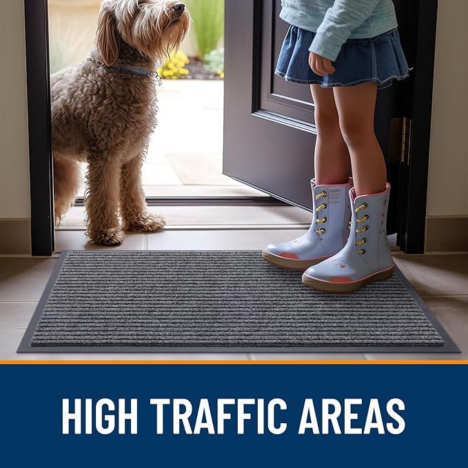 OLANLY Front Door Mat Indoor Outdoor Entrance, 2-Pack 59 x 34 Inch, Waterproof Heavy Duty Doormat, Fade Resistant, Low Profile, Easy Clean Patio Porch Welcome Floor Mats for Entry, Grey