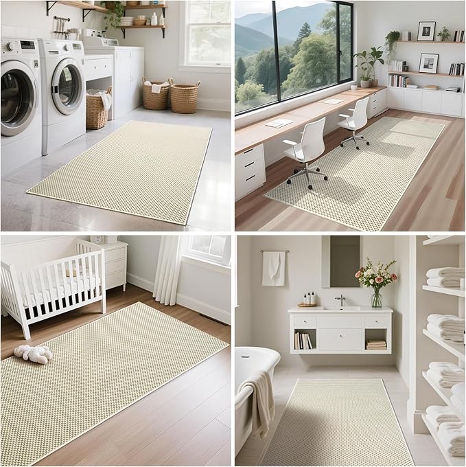 YDKGL 2x6 ft Kitchen Runner Rugs Mat Non Slip Woven Runners for Hallways Washable, Soft Long Entryway Laundry Hall Floor Runner Carpet for Indoor Backdoor Bedroom Living Room, Beige