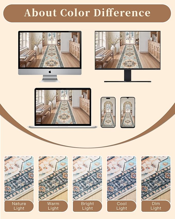 Madane Runner Rugs for Hallway 2x10 Long Washable Non-Slip Hallway Runner Rug Low-Pile Stair Kitchen Runner Soft Throw Carpet for Entrance Living Dining Laundry Room (Orange/Blue, 2 x 10)