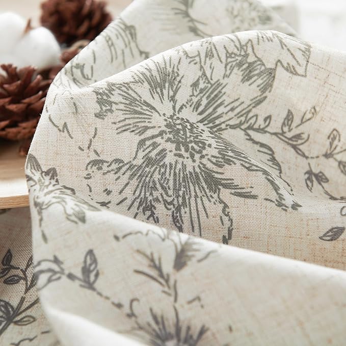 jinchan Lined Linen Blend Curtain Floral Curtains for Living Room 90 Inches Long Grey Peony Flower Printed Curtain Back Tab Farmhouse Patterned Drapes Bedroom Window Curtains Set 2 Panels