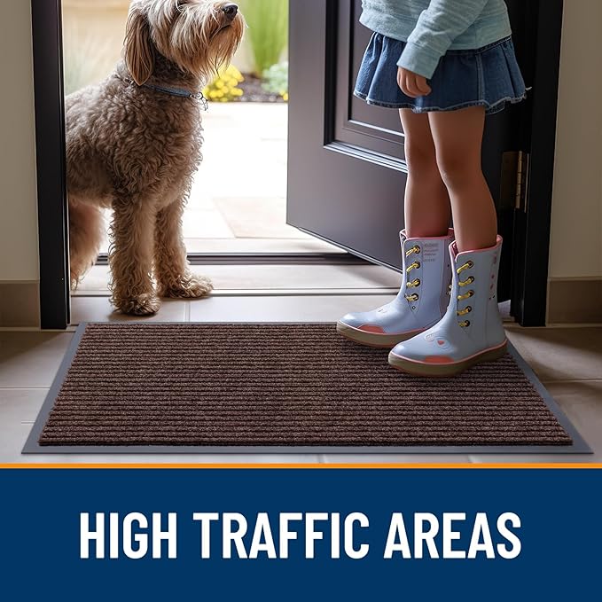 OLANLY Front Door Mat Indoor Outdoor Entrance, Waterproof Heavy Duty Doormat, Fade Resistant, Low Profile, Easy Clean Patio Porch Welcome Floor Mats for Entry, 29.5x17, Brown