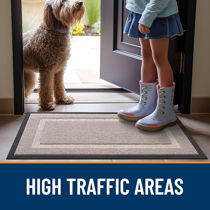 OLANLY Front Door Mat Indoor Outdoor Entrance, Waterproof All-Season, All-Weather Doormat, Sturdy Natural Rubber, Low Profile, Easy Clean Patio Porch Entryway Mat, 71x23, Camel