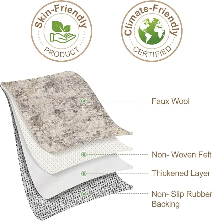 Nakagishi 10x12 Area Rugs Living Room: Washable Abstract Large Neutral Soft Rug Stain Resistant Modern Indoor Floor Non-Slip Carpet for Bedroom Nursery Playroom Office Dining Room Dorm- Brown Grey
