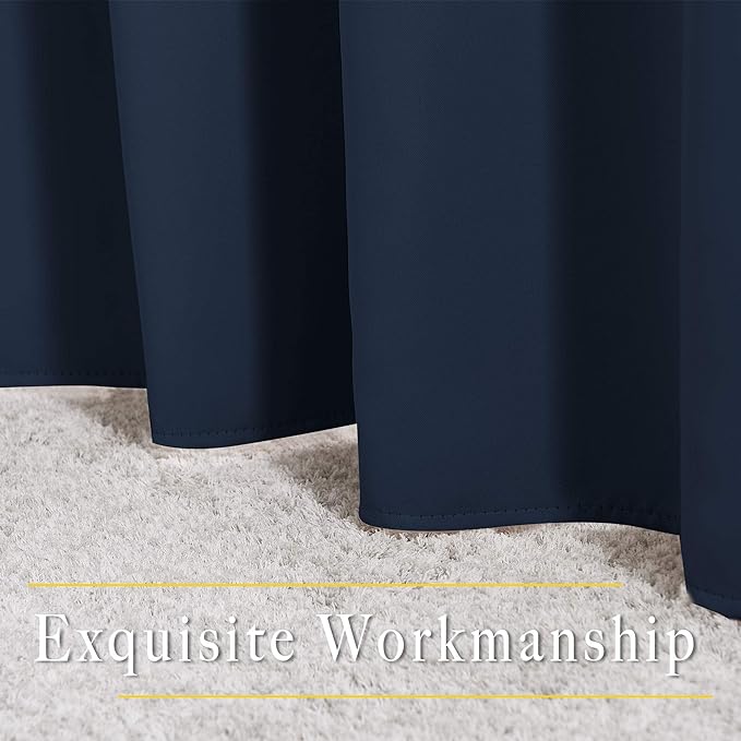 NICETOWN Navy Blue Blackout Curtains for Living Room, Window Treatment Thermal Insulated Room Darkening Grommet Drapes Sound Dampening for Bedroom, 2 Panels, W37 x L72