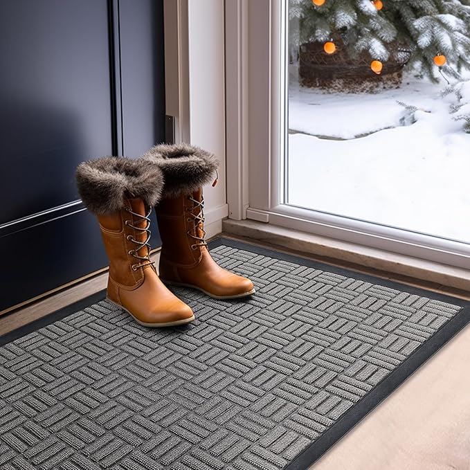 Mibao Front Door Mat, Heavy Duty Durable Welcome Mat for Outdoor Indoor, Dirt Trapper Waterproof Super Absorbent Door Mat for Entryway Outside Patio Porch, 73" x 46", Light Grey