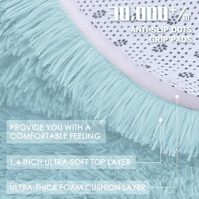 OLANLY 5x8 Machine Washable Large Area Rugs for Living Room, Bedroom, Soft Fluffy Shaggy Bedside Rug, Indoor Floor Carpet for Kids Girls and Boys, Dorms, Nursery, Home Decor Aesthetic, Light Blue