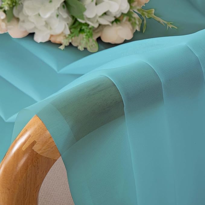 Chyhomenyc Sheer Curtains 108 Inch Length 2 Panels Set, Extra Long Light Filtering Solid Voile Window Drapes for Living Room Bedroom, 42Wx108L, 9FT Length, Set of 2, Aqua