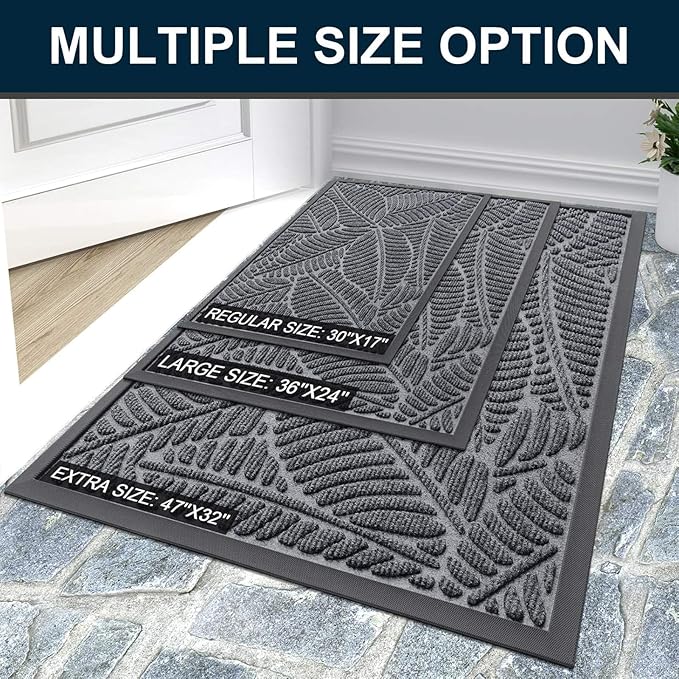 Colorxy Waterproof Doormat, Sturdy Natural Rubber Front Indoor Mat, Non Slip Low Profile Indoor Outdoor Door Mats, Stain and Fade Resistant Floor Mat, Easy Clean Patio Entrance Mat, 36''x24'', Grey